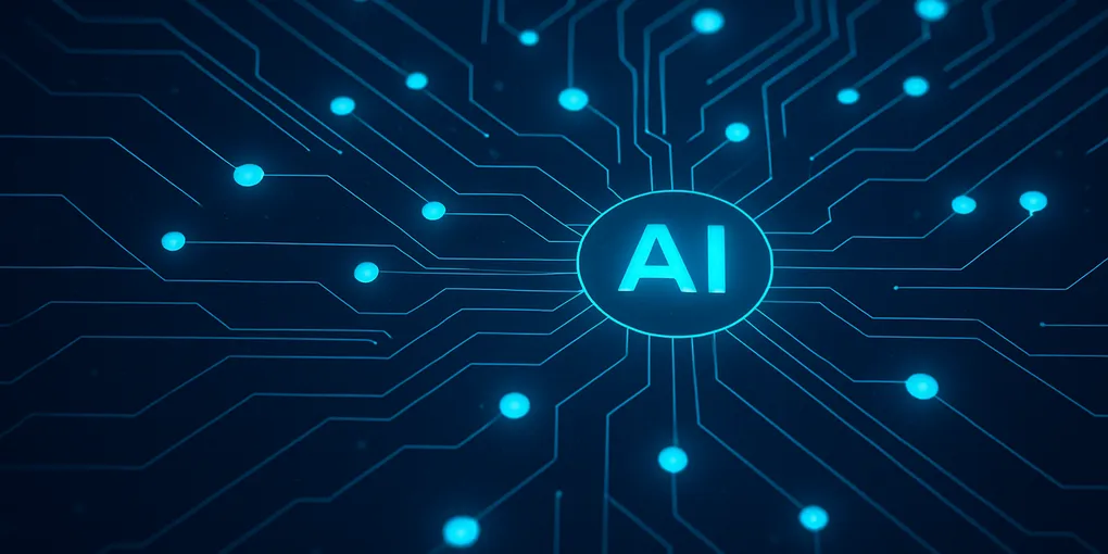 Abstract dark blue and cyan neural network circuit visualization representing DeepSeek V4 AI model and Huawei chip technology