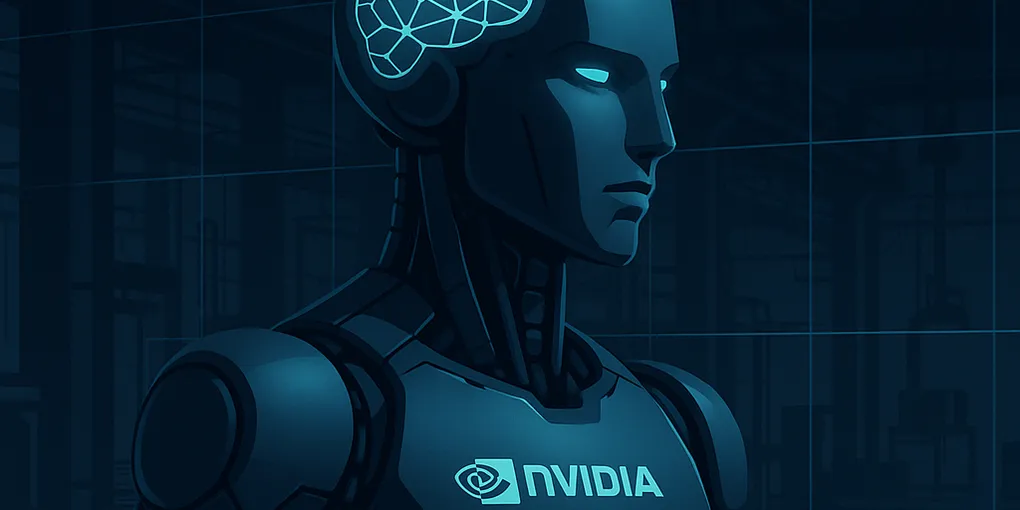 NVIDIA Isaac Sim interface showing a humanoid robot navigating a warehouse simulation environment