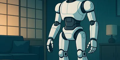 UniX AI Panther wheeled humanoid robot with dual articulated arms navigating a modern home living room